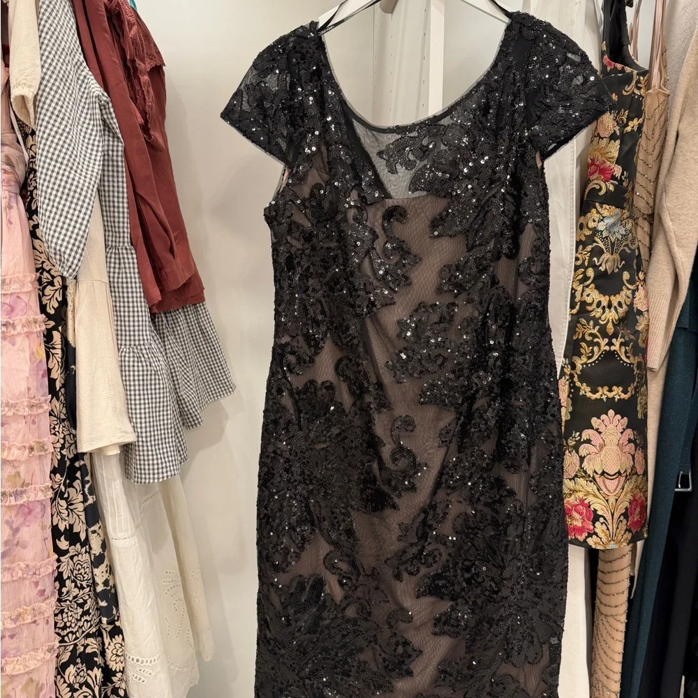 Calvin Klein Black Sequin Sheer Midi Dress - Picture 1 of 3